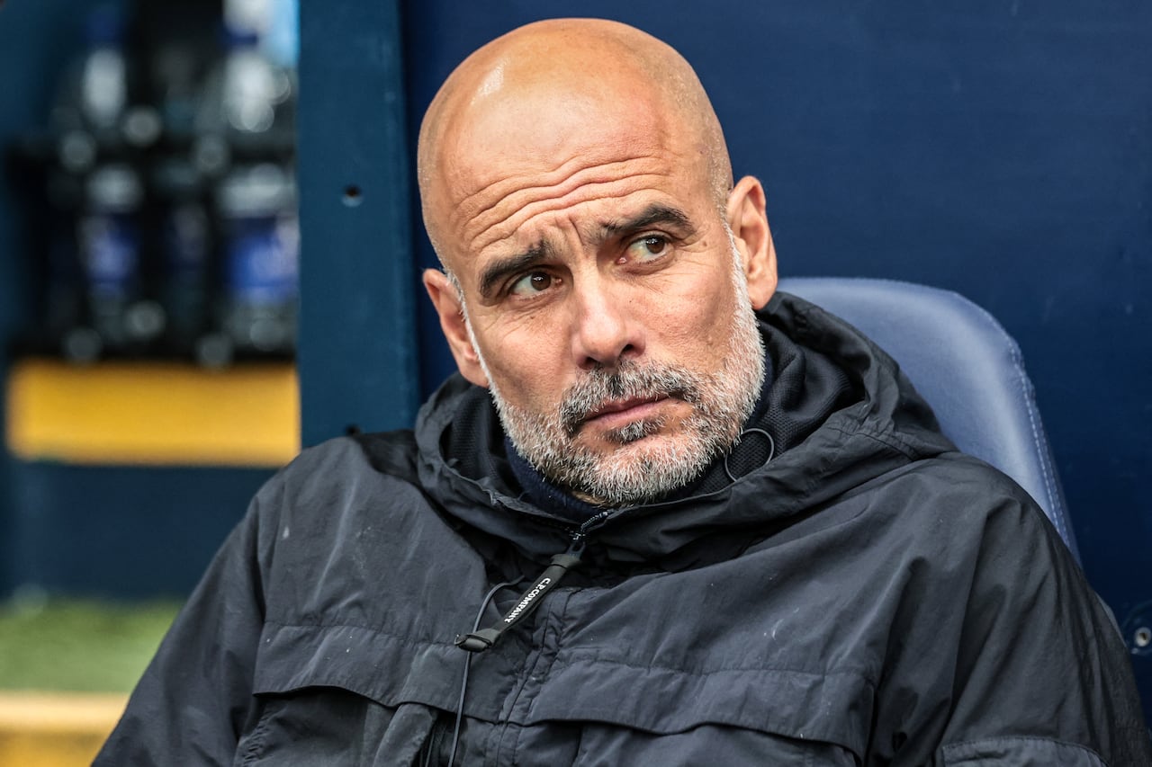Josep Guardiola, manager of Manchester City, during the Premier League match between Manchester City and Crystal Palace at Etihad Stadium in Manchester, United Kingdom, on May 13, 2026. (Photo by Mark Cosgrove/News Images/NurPhoto) (Photo by News Images / NurPhoto via AFP)