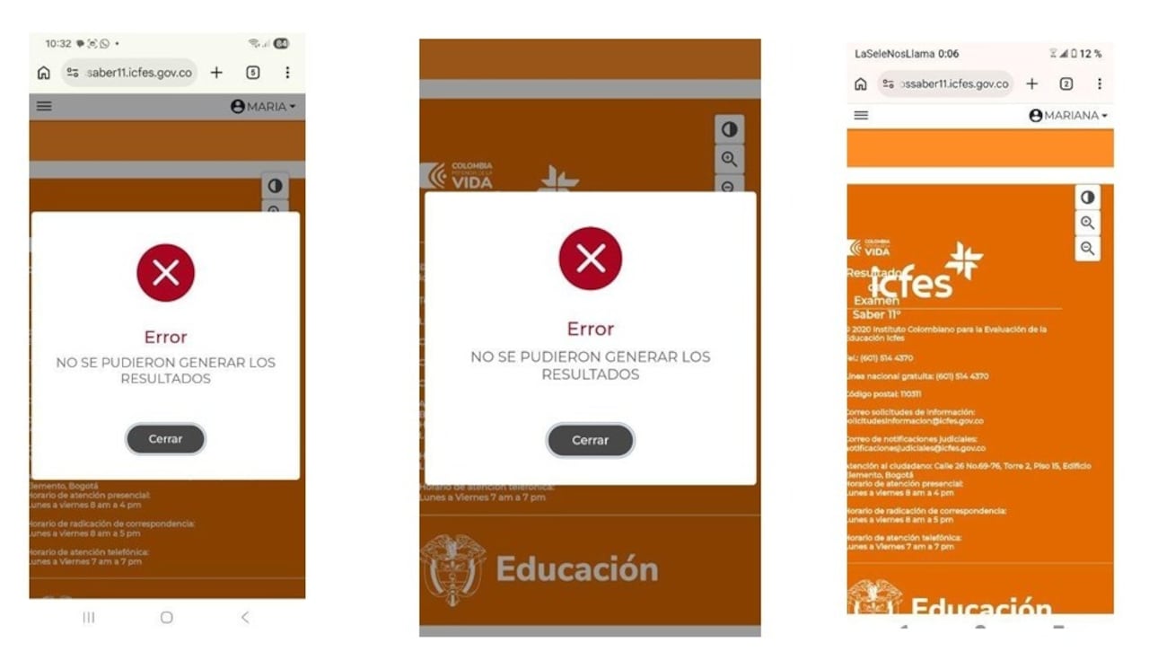 Esto es lo que les aparece a los jóvenes cuando entran a consultar su resultado.