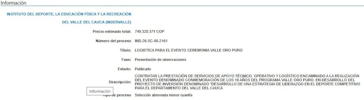 Estos son los aspectos generales de la contratación del evento.