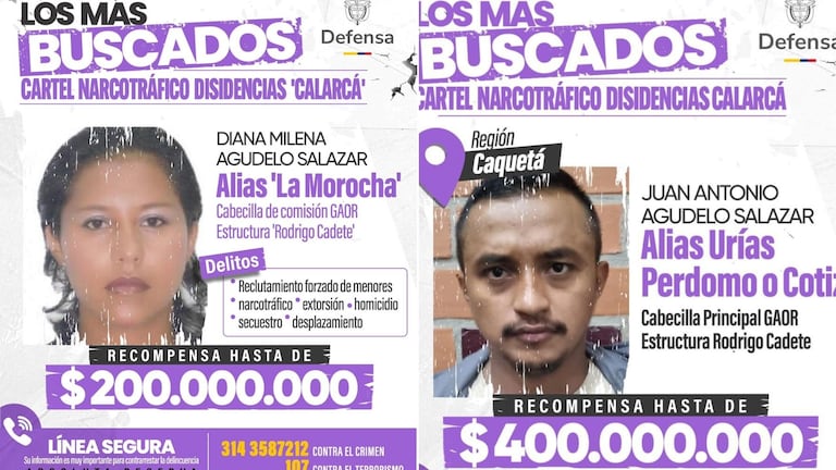 Alias Urías Perdomo y “La Morocha” figuran como jefes de la estructura Rodrigo Cadete, considerada una de las facciones armadas que responde a la disidencia liderada por alias Calarcá.