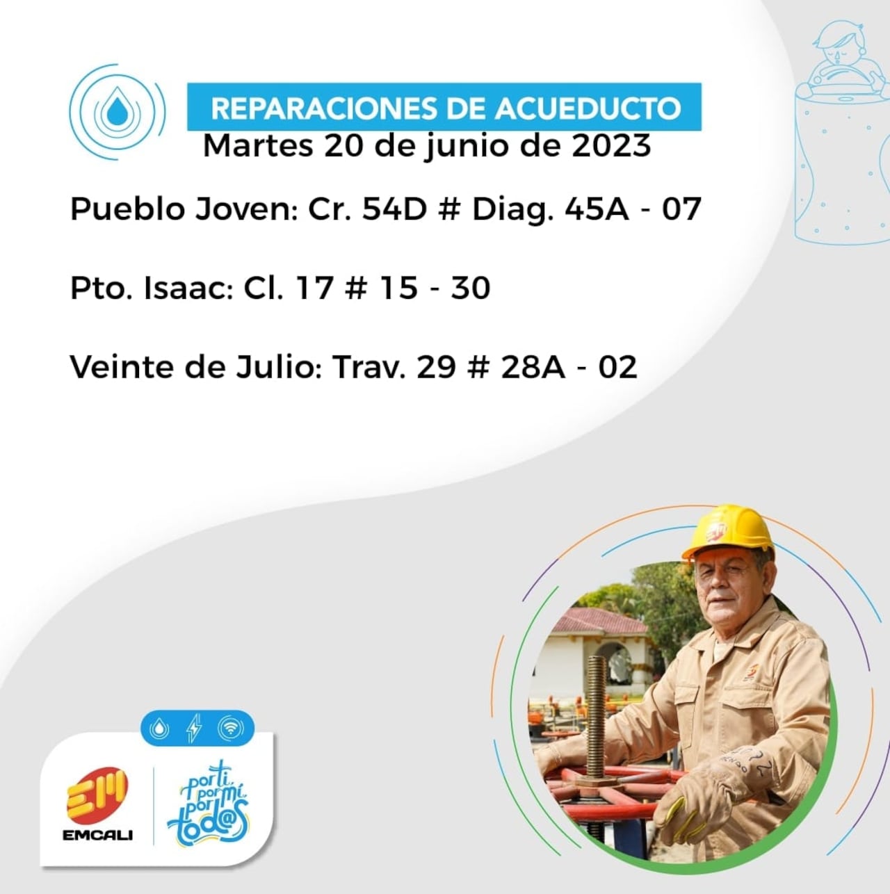 Emcali informó que estas serán las zonas que se quedarán sin agua este lunes 20 de junio. Foto: Emcali