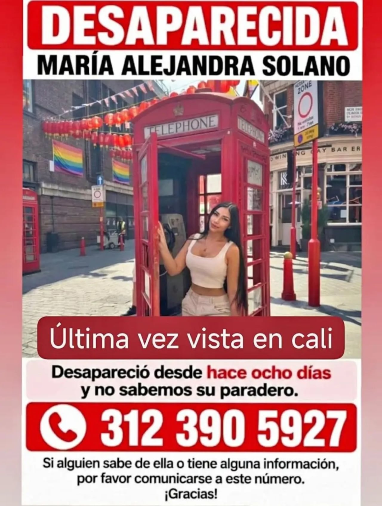 María Alejandra tiene 27 años, mide aproximadamente 1,70 metros y cuenta con un tatuaje de un lobo en la espalda, características divulgadas por sus familiares para facilitar su identificación.