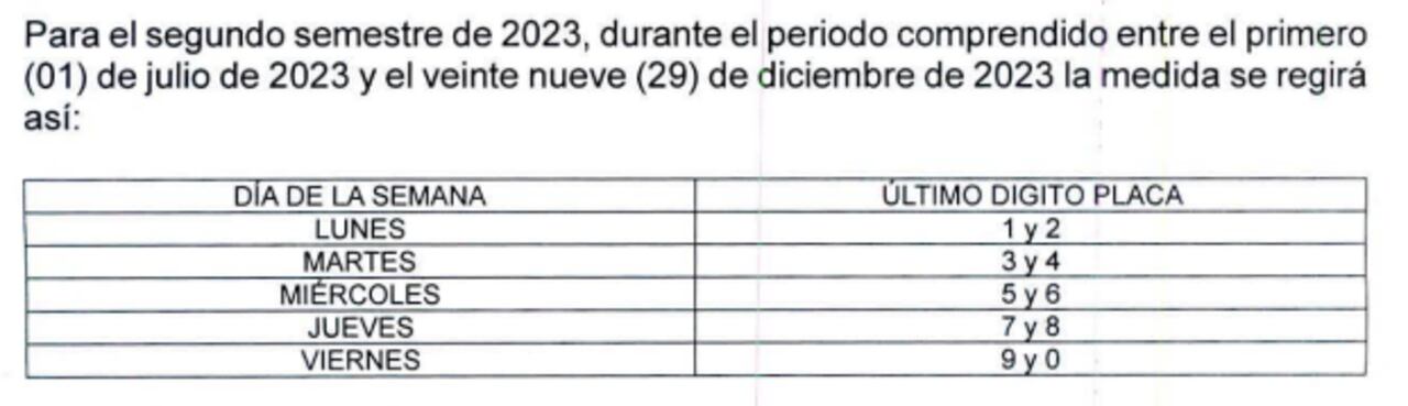Captura de pantalla decreto del 'pico y placa'