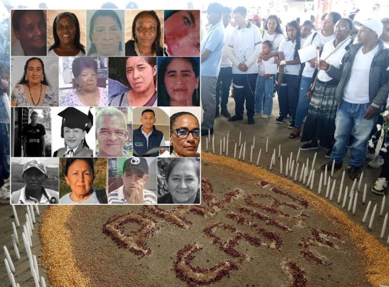 Las mujeres de la Pedregosa, Cajibío, rechazaron el asesinato de sus compañeros y compañeras, habitantes de este poblado rural de esta localidad del centro del Cauca. Virgelina Valencia, Teodomira Salazar, Luz Dary Solarte, Andrea Golondrino, Etelvina Valencia, Daniela Valencia, Clemencia Valencia y Liliana Valenzuela Valencia son los nombres de algunas ciudadanas que fallecieron ese ataque. Las otras víctimas son de Caldono, Popayán y El Patía.