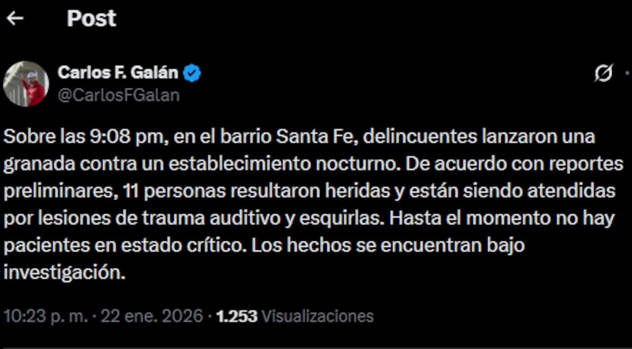 El alcalde de Bogotá, Carlos Galán, se pronuncio ante los hechos.