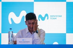 Nairo Quintana en una comparecencia de prensa con el Movistar Team.