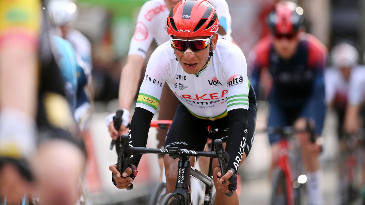 VILANOVA I LA GELTRU, SPAIN - MARCH 25: Nairo Alexander Quintana Rojas of Colombia and Team Arkéa - Samsic green leader jersey reacts after cross the finishing line during the 101st Volta Ciclista a Catalunya 2022 - Stage 5 a 206,3km stage from La Pobla de Segur to Vilanova i la Geltrú / #VoltaCatalunya101 / #WorldTour / on March 25, 2022 in Vilanova i la Geltru, Spain. (Photo by David Ramos/Getty Images)