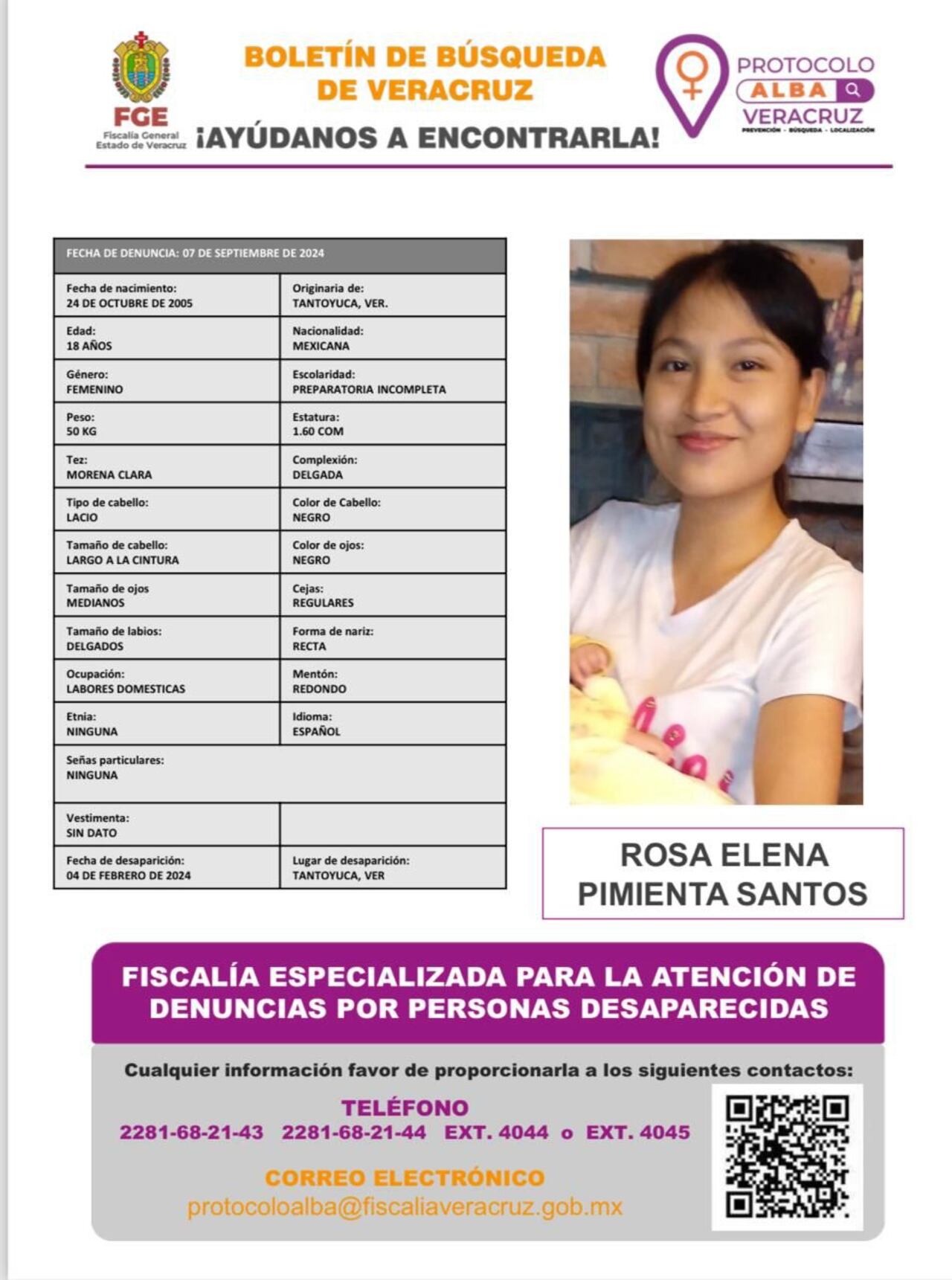 Ficha de búsqueda para Rosa Elena Pimienta, novia de Jaime Tenorio.