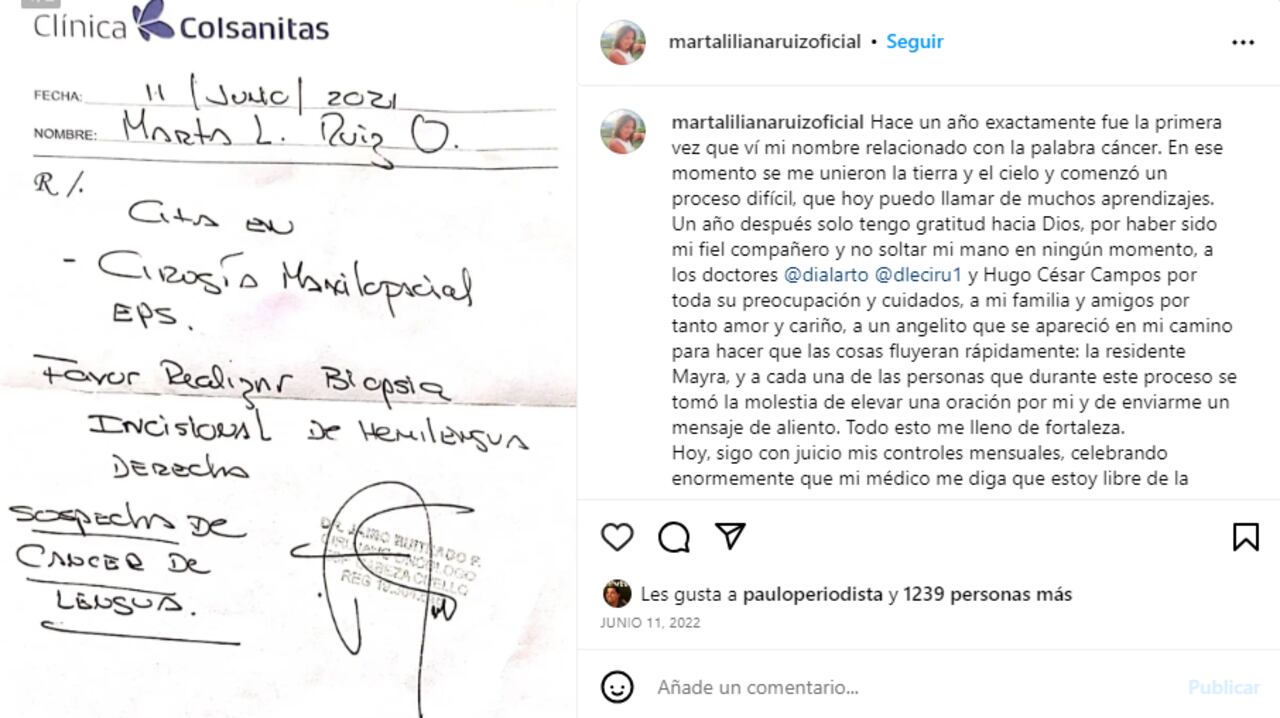 El emotivo mensaje que publicó la actriz referente a su cáncer.