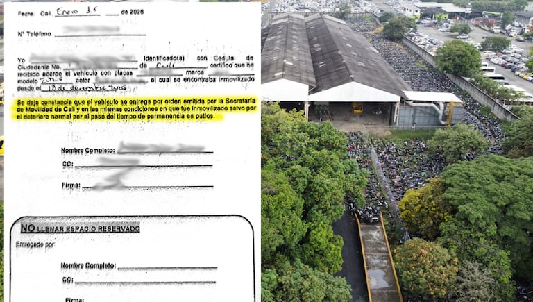Este es el documento (izq.) que obligatoriamente deben firmar los conductores para que le autoricen la entrega de su vehículo en los patios al servicio de la Secretaría de Tránsito de Cali.