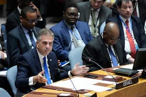 Israeli Foreign Minister Eli Cohen speaks during a Security Council meeting at United Nations headquarters, Tuesday, Oct. 24, 2023. (AP Photo/Seth Wenig)