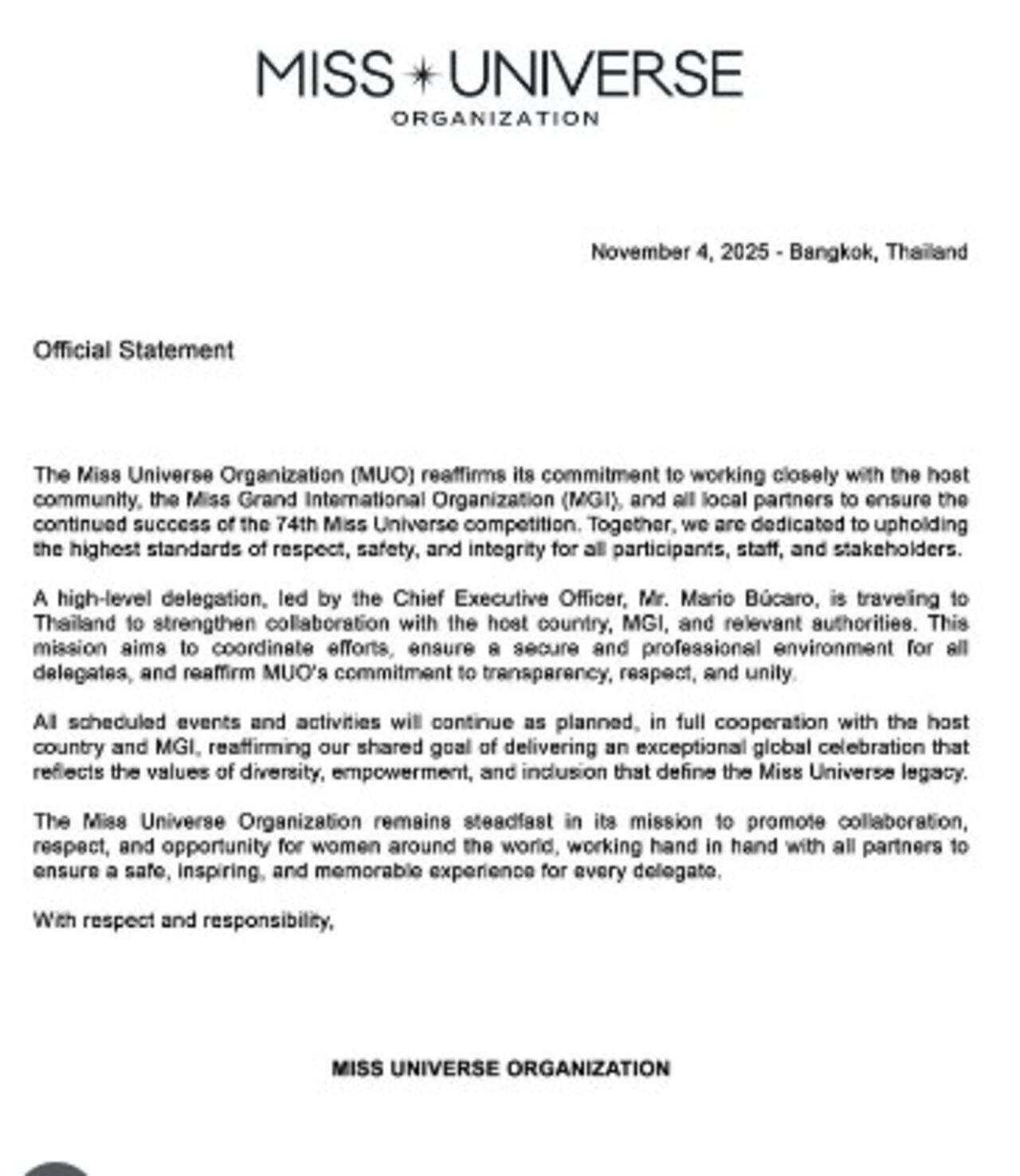 Miss Universe se pronuncia ante la polémica.