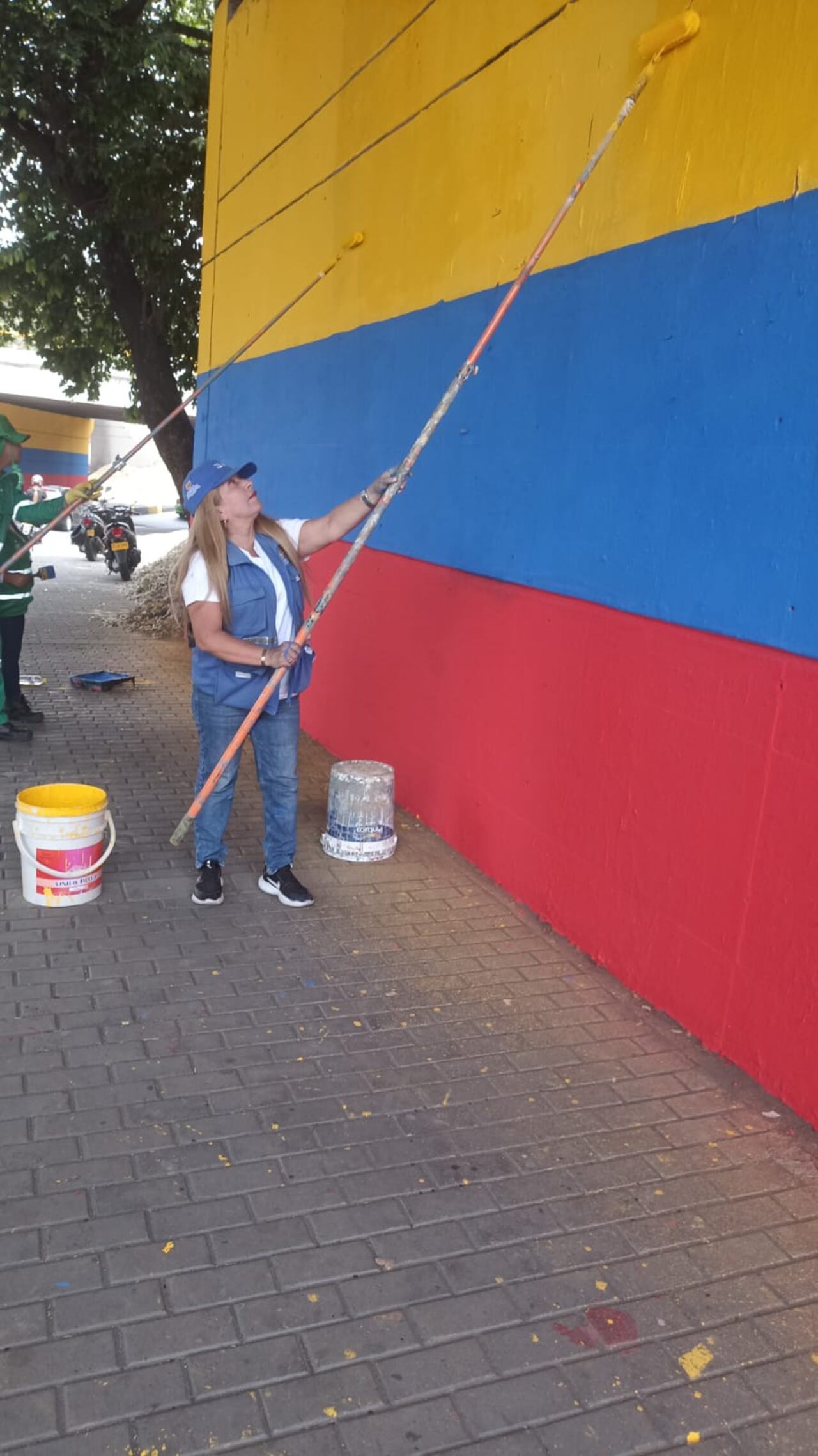 Lida Albán, una de las voluntarias que se unió a las jornadas de embellecimiento de Cali para la posesión presidencial.