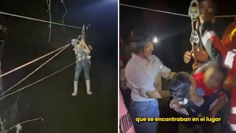 Miembros del equipo de rescate Garsa y bomberos coordinaron la evacuación de una familia atrapada por la creciente del río en Necoclí.