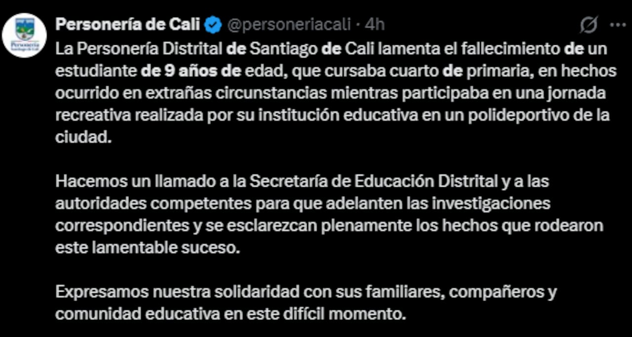 La personería de Cali también se pronuncio ante los hechos.