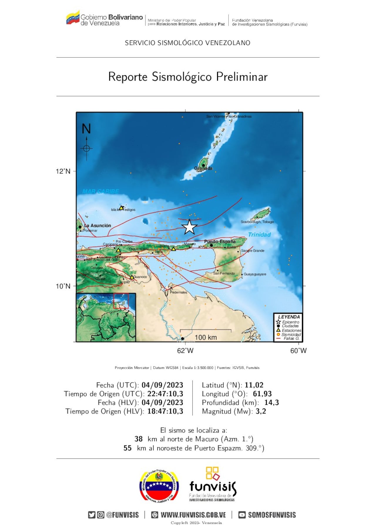 Reporte de la Fundación Venezolana de Investigaciones Sismológicas sobre el último temblor.