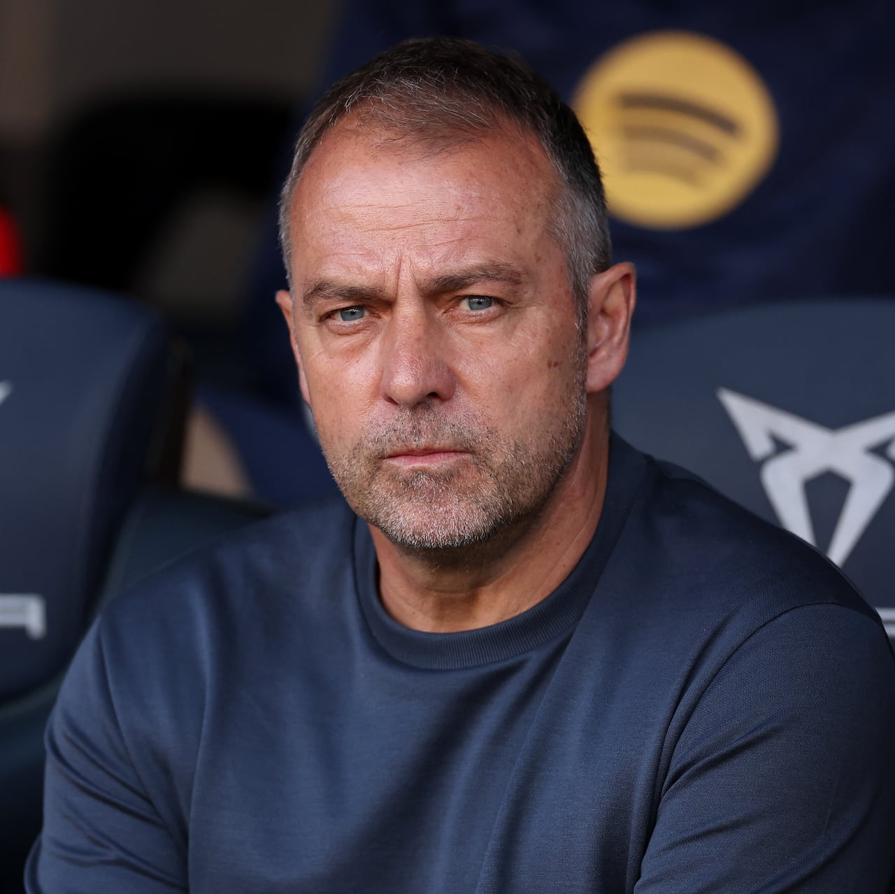 BARCELONA, SPAIN - MAY 18: Hansi Flick, Head Coach of FC Barcelona, looks on prior to the La Liga EA Sports match between FC Barcelona and Villarreal CF at Estadi Olimpic Lluis Companys on May 18, 2025 in Barcelona, Spain. (Photo by Florencia Tan Jun/Getty Images) (Photo by Florencia Tan Jun / GETTY IMAGES EUROPE / Getty Images via AFP)