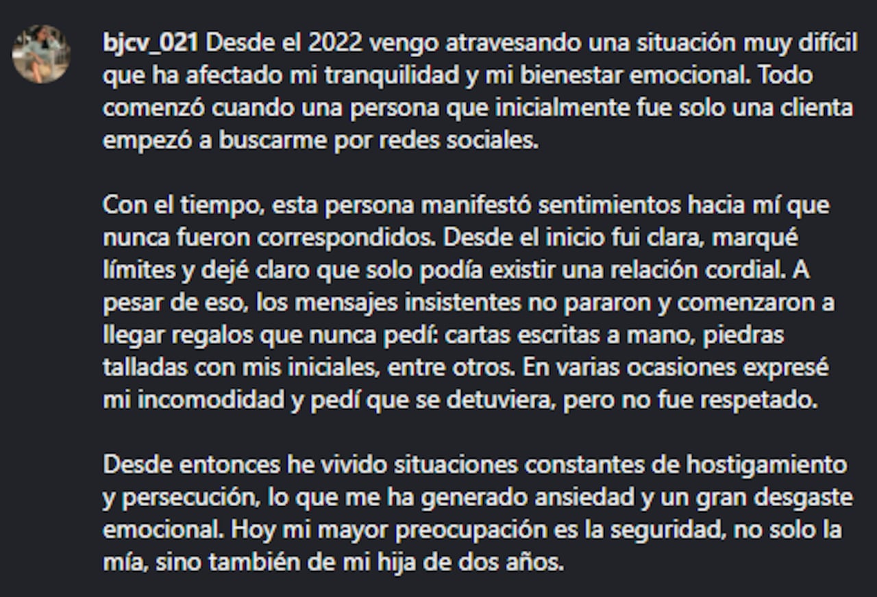 Belén Castillo asegura ser víctima de una persecución constante desde 2022.