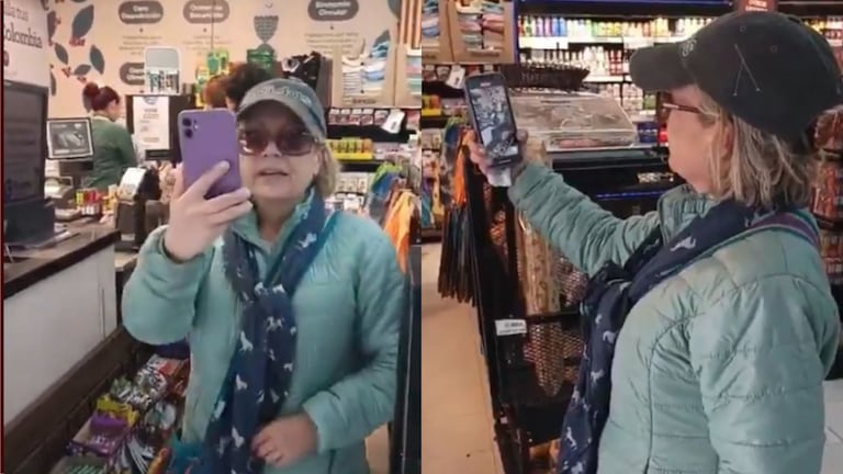 Durante la grabación, la mujer lanzó frases intimidantes contra varias trabajadoras del supermercado.