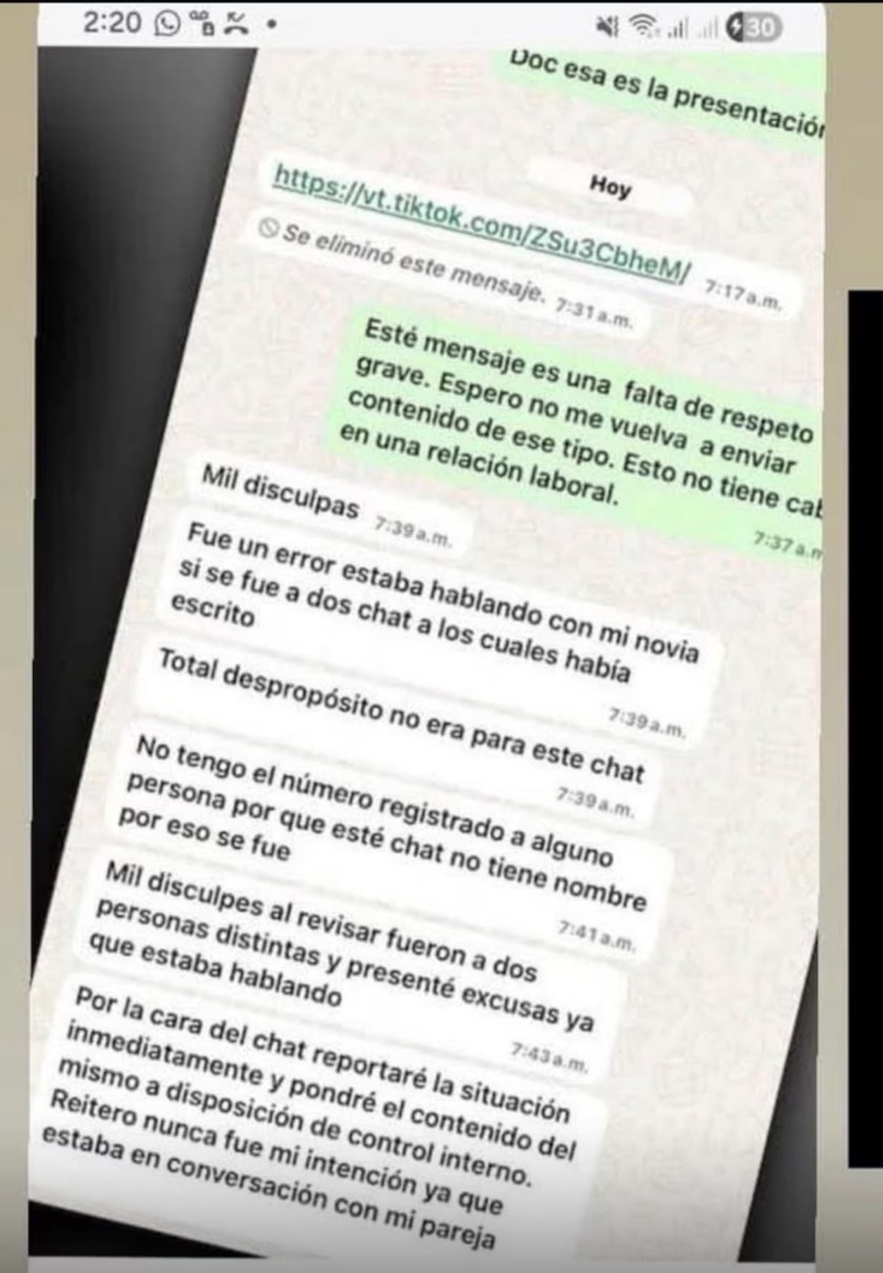 Esta sería la conversación completa de Acxan Duque con una funcionaria.