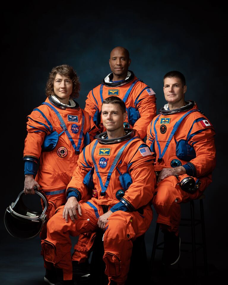 NASA astronauts (left to right) Christina Koch, Victor Glover, Reid Wiseman, Canadian Space Agency Astronaut Jeremy Hansen.