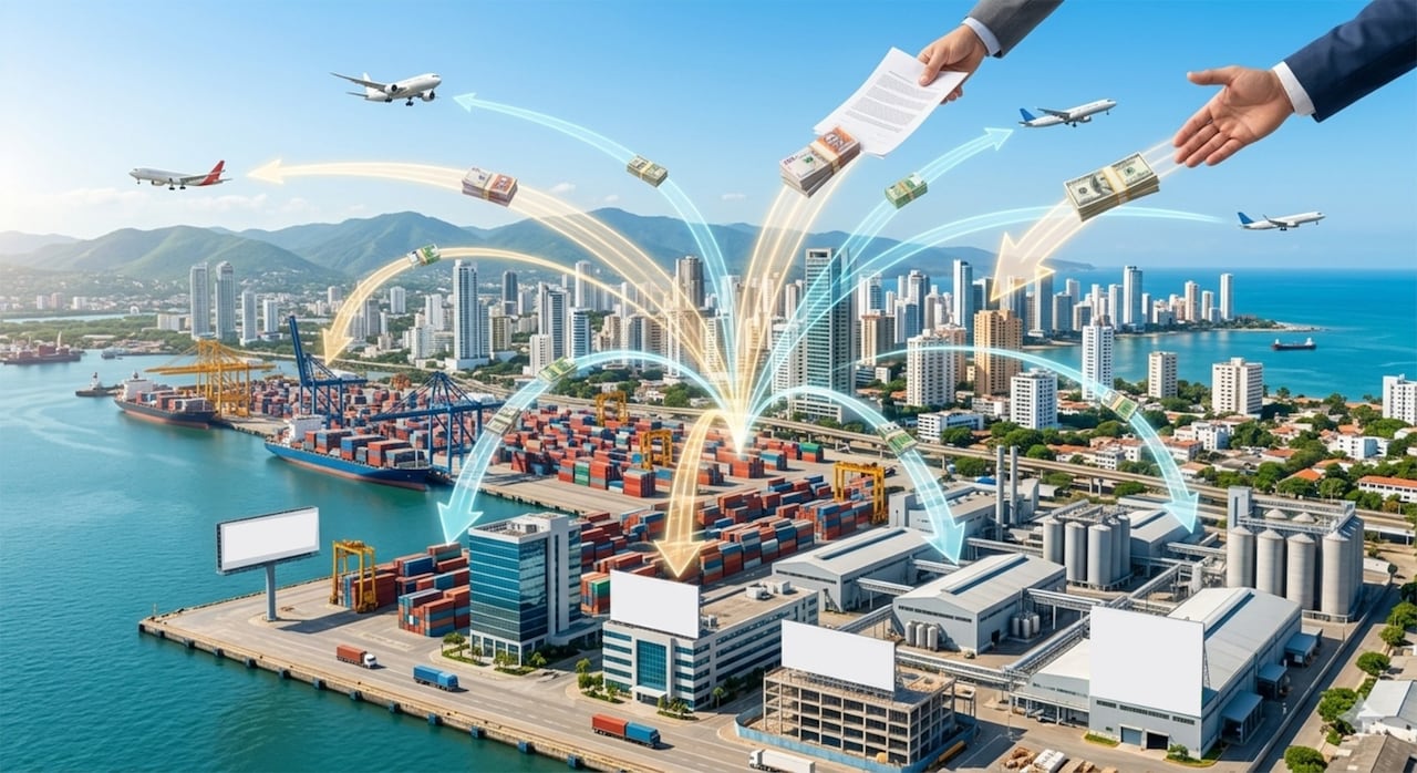 Alrededor de 360 empresas con capital extranjero operan en el Valle del Cauca, de acuerdo con datos de Invest Pacific. Fotomontaje generado con Gemini AI.