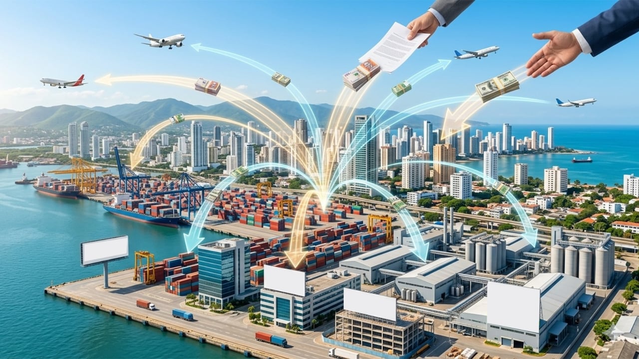 Alrededor de 360 empresas con capital extranjero operan en el Valle del Cauca, de acuerdo con datos de Invest Pacific. Fotomontaje generado con Gemini AI.