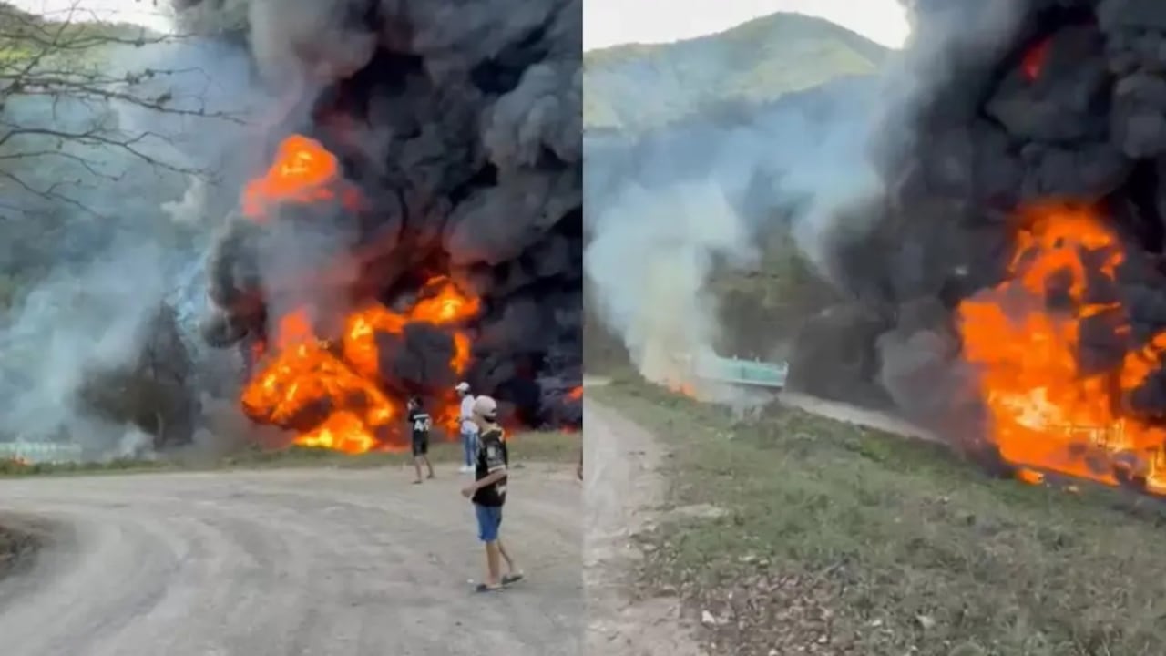 Vehículos cargados con combustible artesanal tipo pategrillo incinerados en un tramo de la vía entre Cesar y Norte de Santander.