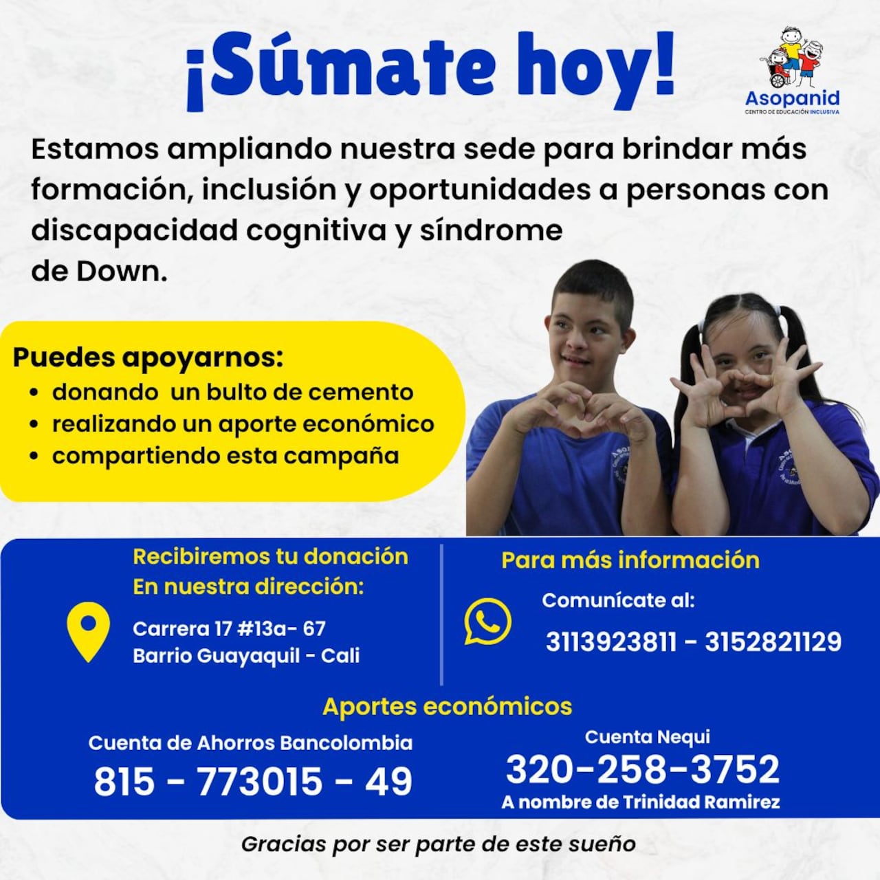 Así puede donar a la Fundación Asopanid.