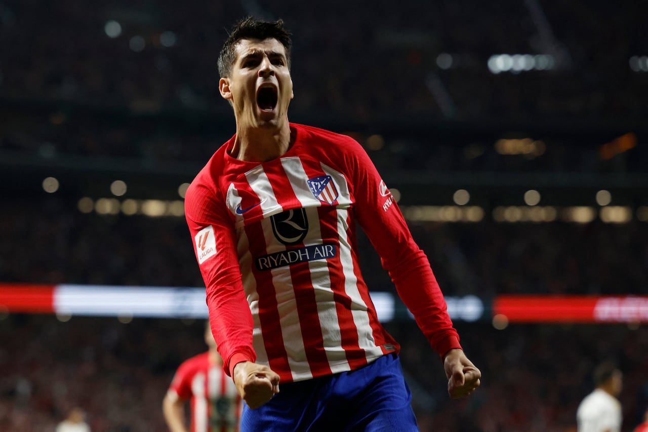 MOrata festeja gol ante Real madrid.