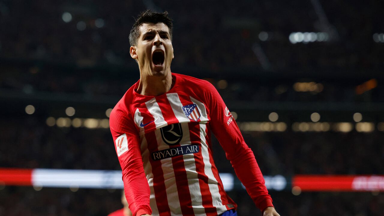 MOrata festeja gol ante Real madrid.