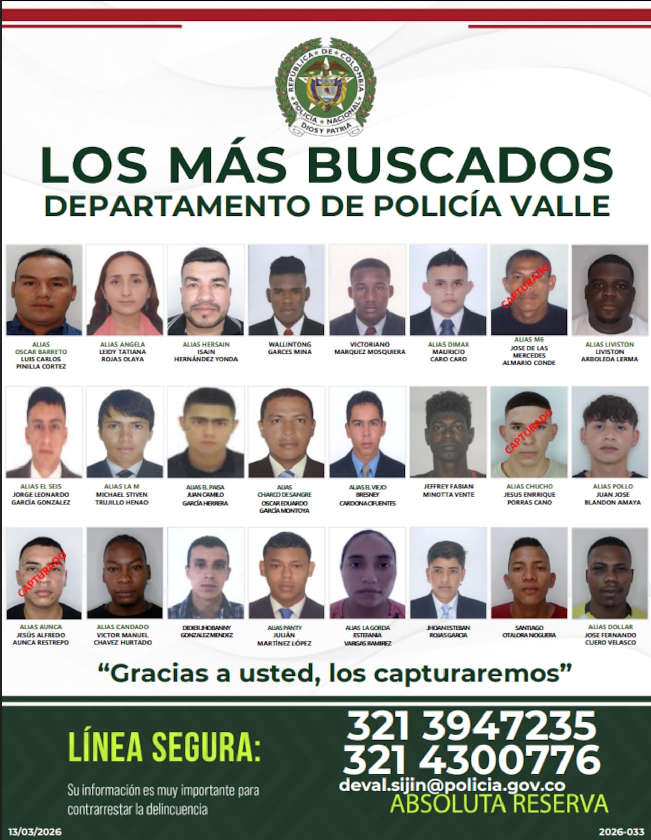 Alias “M6” o “Miller”, señalado líder armado de la subestructura Frente Valle, fue detenido por orden judicial en Sevilla. Hacía parte del cartel de los más buscados del Departamento de Policía Valle desde el año 2025.