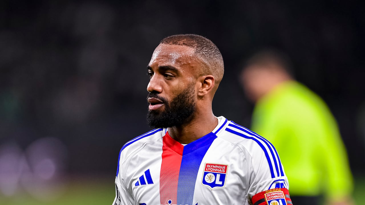 SAINT-ETIENNE, FRANCE - APRIL 20: Alexandre Lacazette of Lyon walks in the field during the Ligue 1 McDonald's match between AS Saint-Etienne and Olympique Lyonnais at Stade Geoffroy-Guichard on April 20, 2025 in Saint-Etienne, France. (Photo by Eurasia Sport Images/Getty Images)