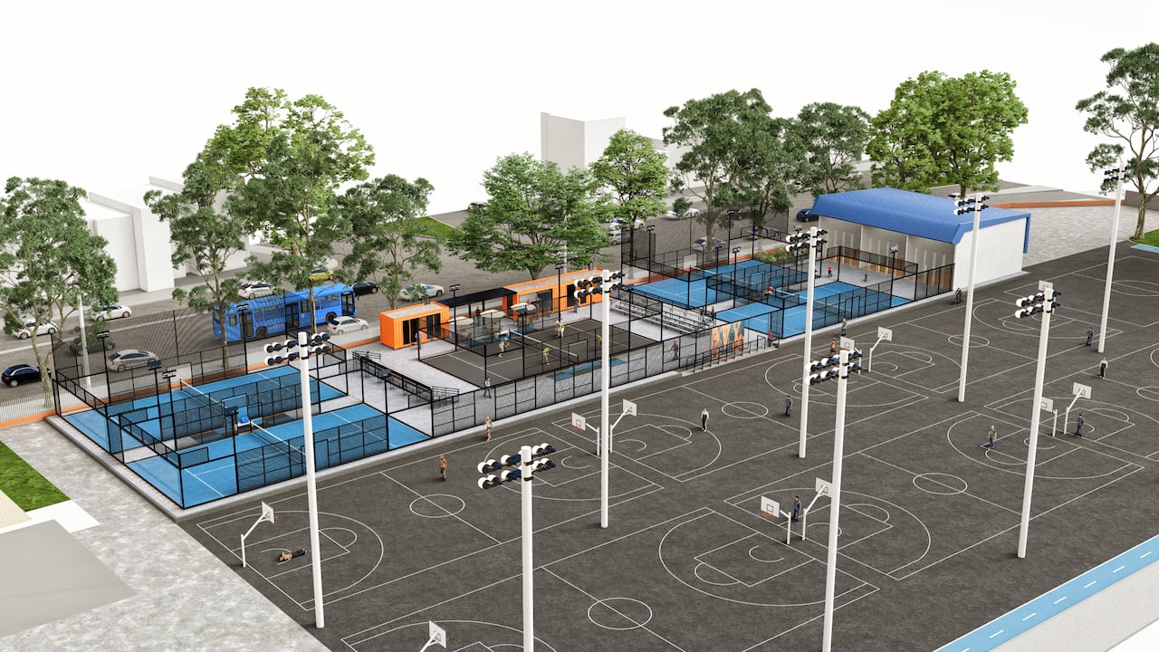 Así se verá el nuevo complejo de pádel en las Canchas Panamericanas de Cali.