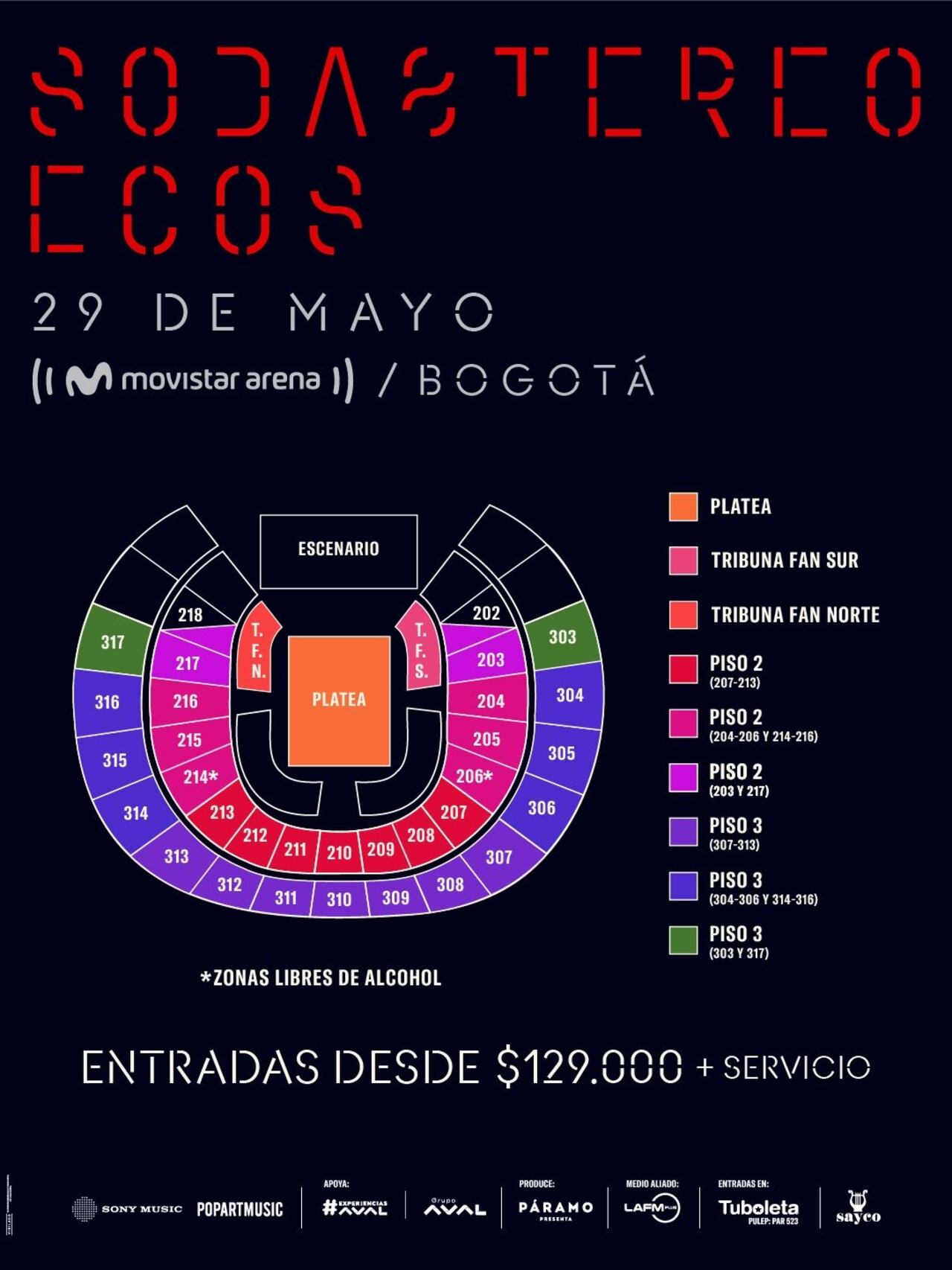 Así será la distribución del concierto en el Movistar Arena.