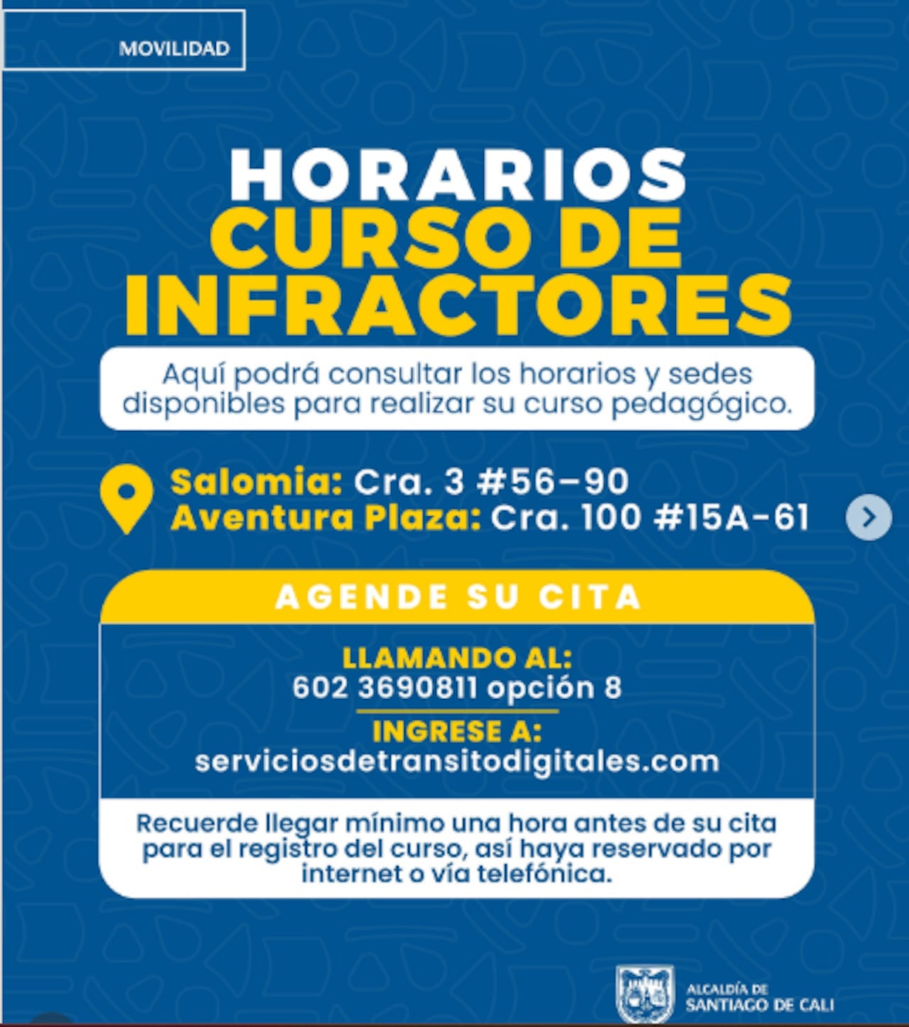 Horarios curso de Infractores