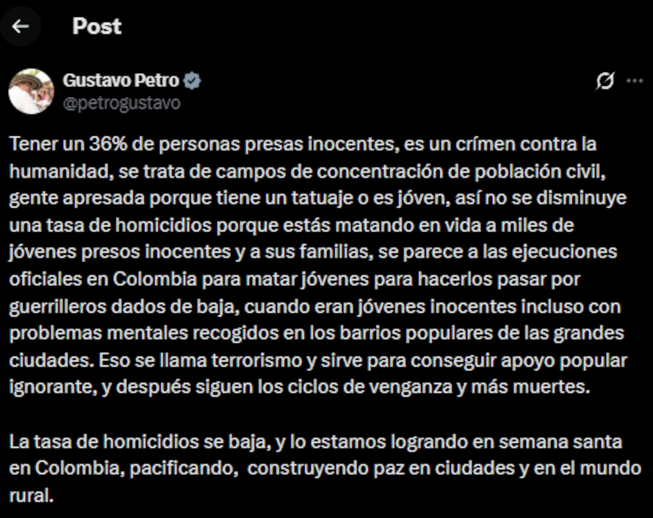 El origen de la tensión está en un mensaje publicado por Petro, en el que aseguró que en El Salvador existiría un alto porcentaje de personas detenidas sin ser culpables.