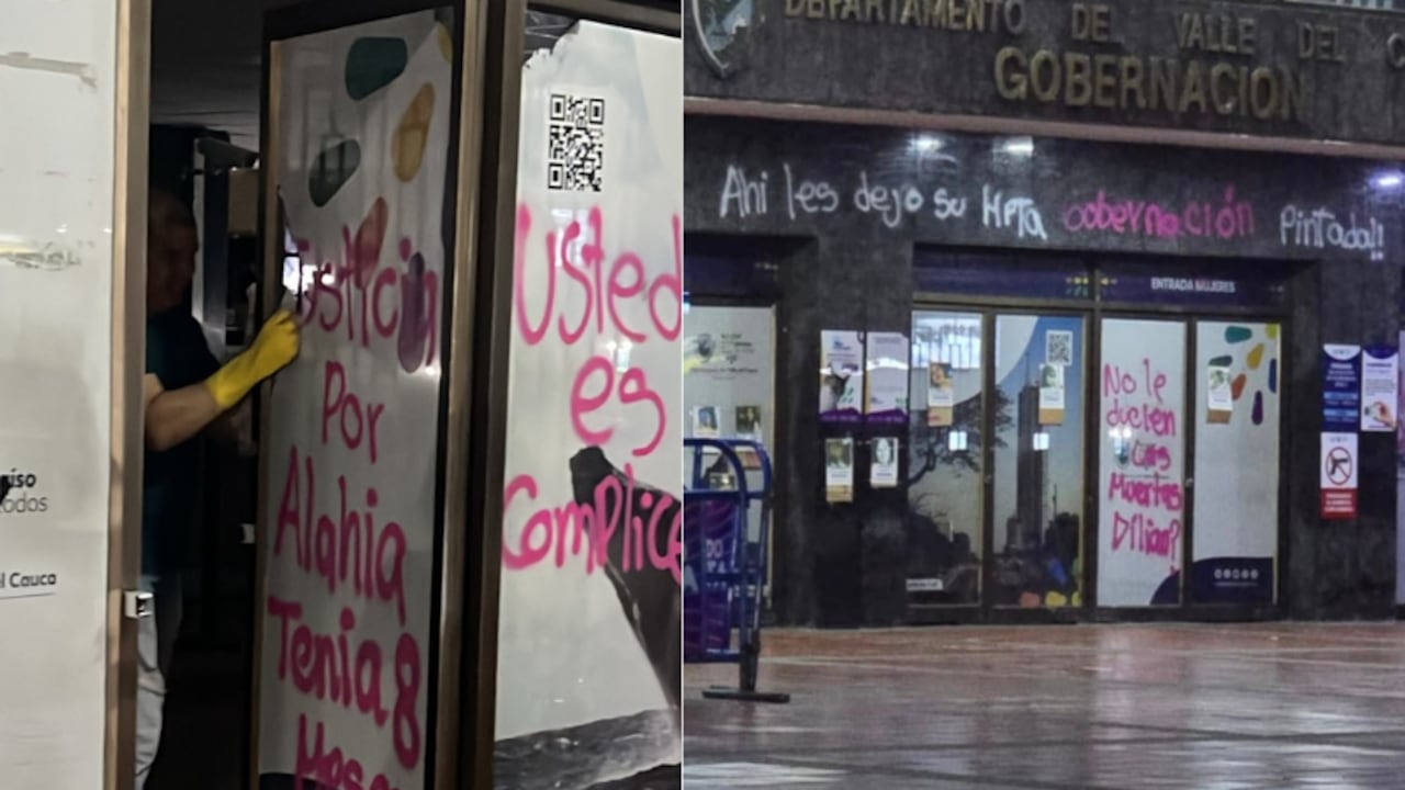 Las manifestaciones realizadas durante la noche del jueves en el centro de Cali terminaron con grafitis sobre la fachada del Palacio de San Francisco, sede de la Gobernación del Valle.