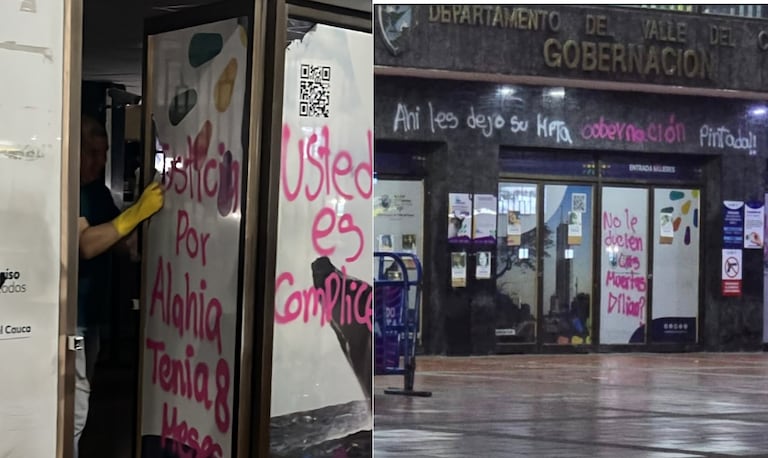 Las manifestaciones realizadas durante la noche del jueves en el centro de Cali terminaron con grafitis sobre la fachada del Palacio de San Francisco, sede de la Gobernación del Valle.