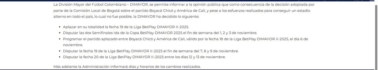 Esta fue la comunicación emitida por la Dimayor.