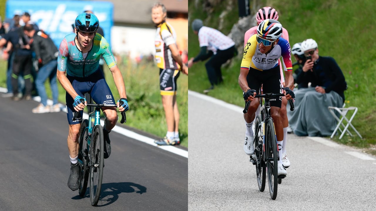 Christian Scaroni, ganador de la etapa 16, y Egan Bernal, el mejor colombiano en la general.