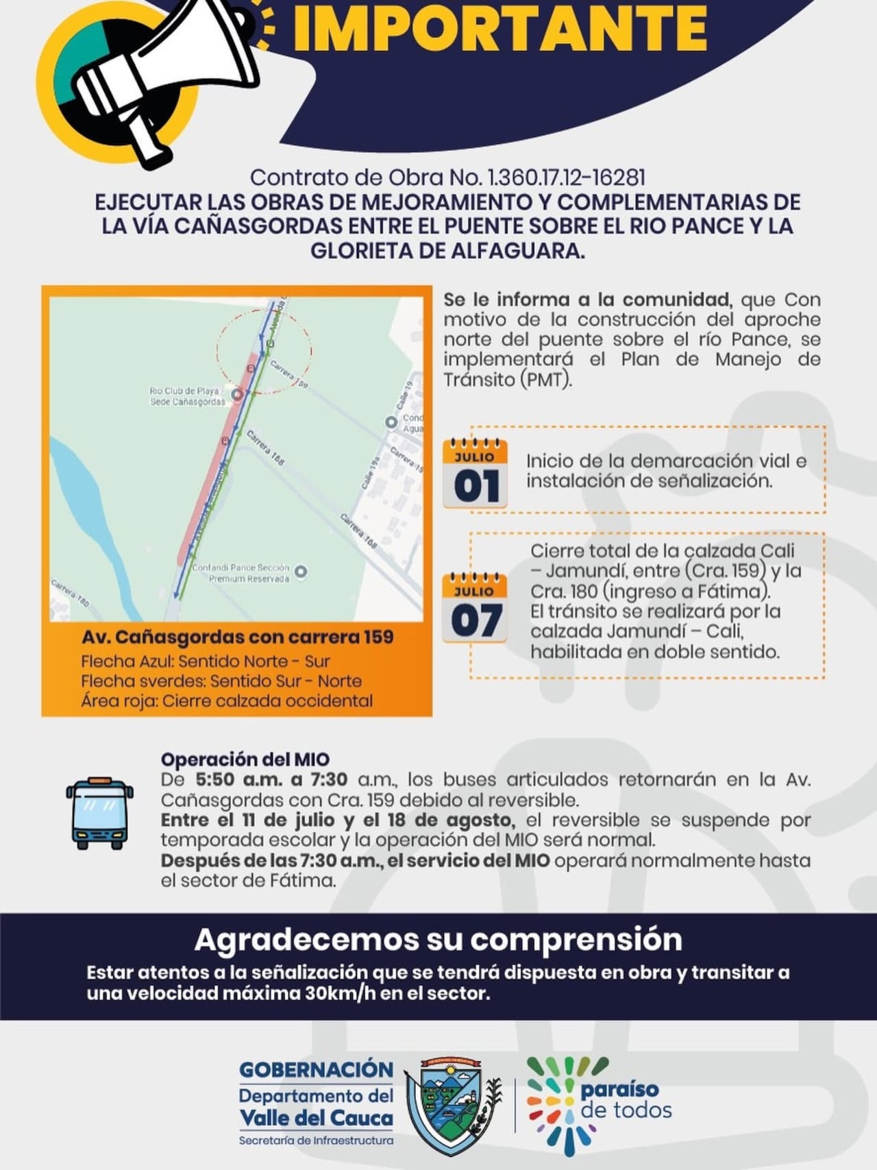 Desde este 7 de julio habrá cierres y desvíos en la Avenida Cañasgordas por obras del puente sobre el río Pance