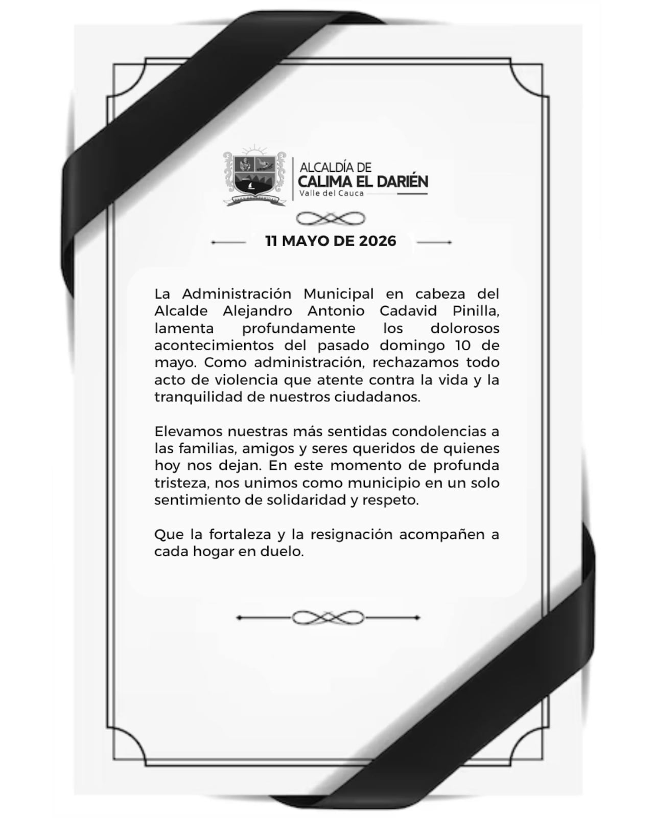 La Alcaldía de Calima El Darién lamentó estos hechos.
