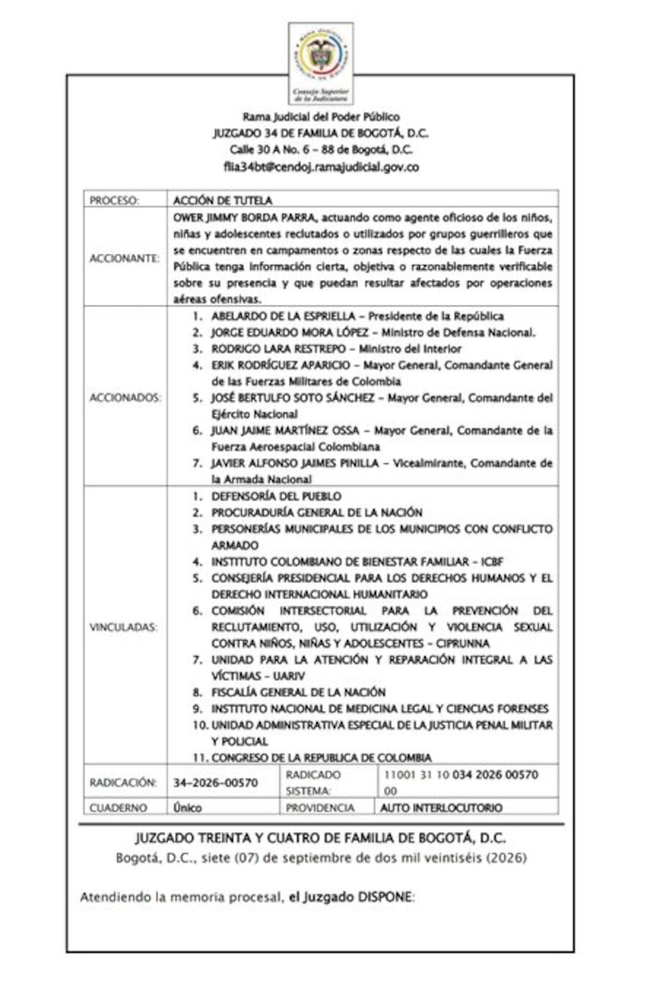 Queda en firme la suspensión de bombardeos en zonas donde haya menores de edad reclutados forzosamente.