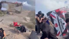 El automóvil dio varios tumbos y sufrió un despiste que lo llevó sobre una zona poblada de público que estaba sobre las rocas, embistiendo a un joven de 25 años que murió en el incidente.