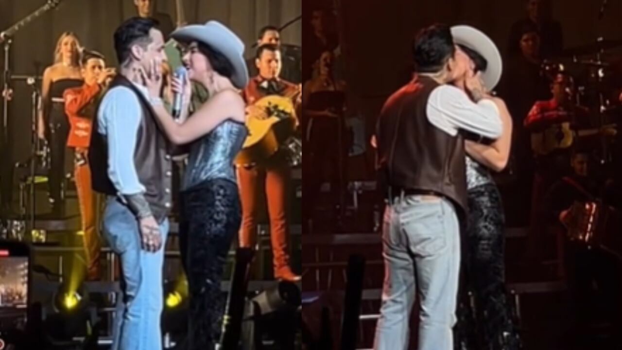 Christian Nodal y Ángela Aguilar se besaron por primera vez en concierto.