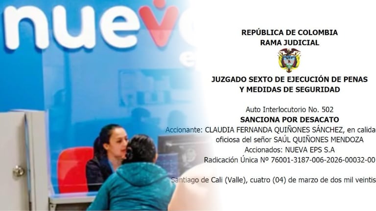 Juzgado en Cali sanciona a funcionarios de Nueva EPS por incumplir tutela que ordenaba atención médica a adulto mayor con cáncer.