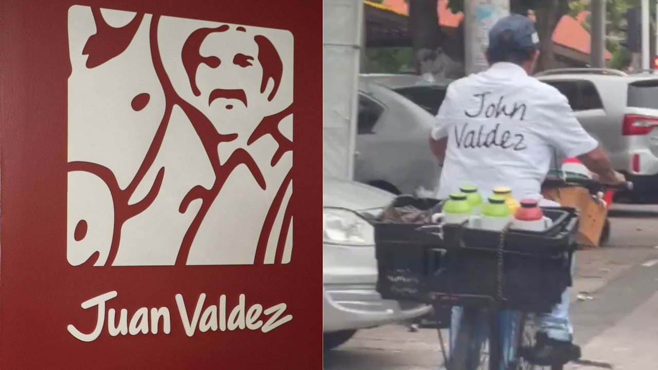 Vendedor ambulante de tintos que homenajea a la marca Juan Valdez Café.