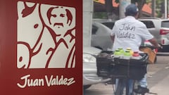 Vendedor ambulante de tintos que homenajea a la marca Juan Valdez Café.