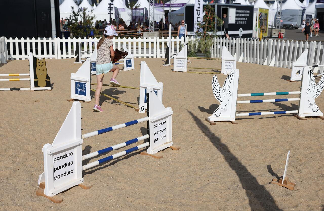 Los niños pueden saltar obstáculos en miniatura con sus caballos de juguete en el "Hobby Horse Arena". "Hobby Horsesing" es especialmente popular en Finlandia. Se trata de recrear elementos de los deportes ecuestres con un caballo de batalla.